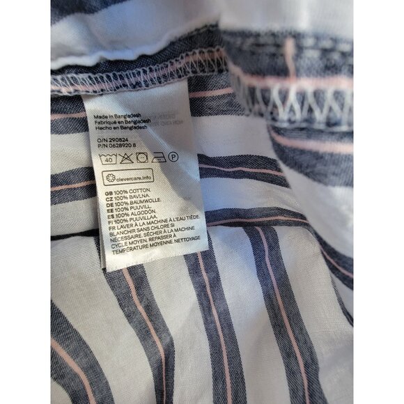 H&M Womens Striped Long-Sleeve V-Neck Popover Blouse US 12 White 100% Cotton New - Picture 4 of 7